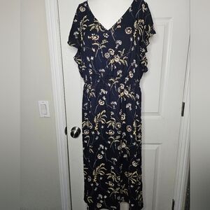 Ann Taylor Loft Women's Empire Waist Floral Midi Dress Size Large